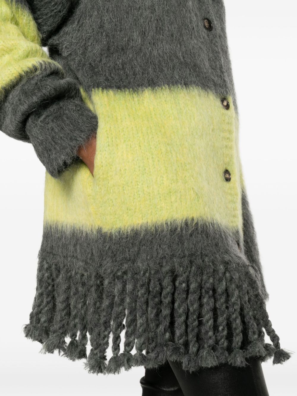 Striped Fringed Alpaca Wool-Blend Cardigan
