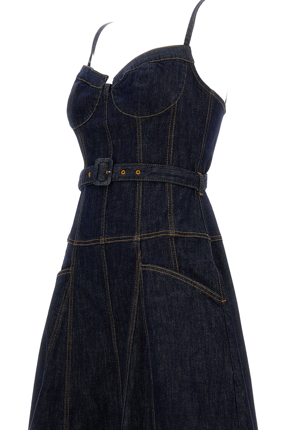 Indigo Denim Flared Midi Dress