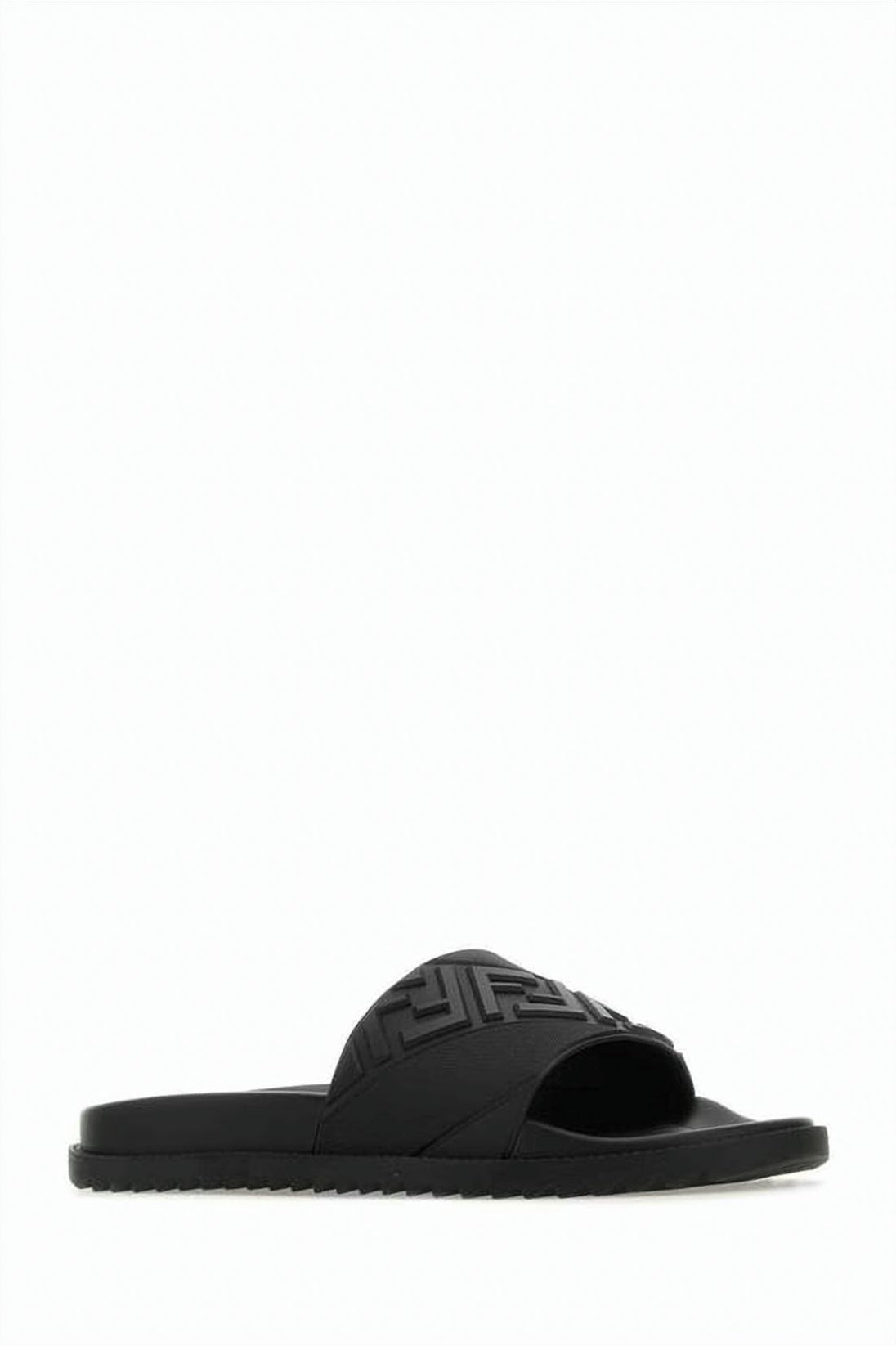 Geometric Patterned Black Slide Sandals