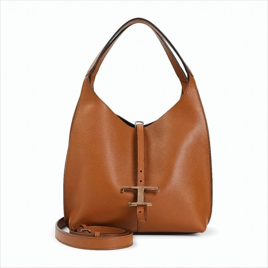 Textured Calf Leather Shoulder Bag with T-Buckle Closure