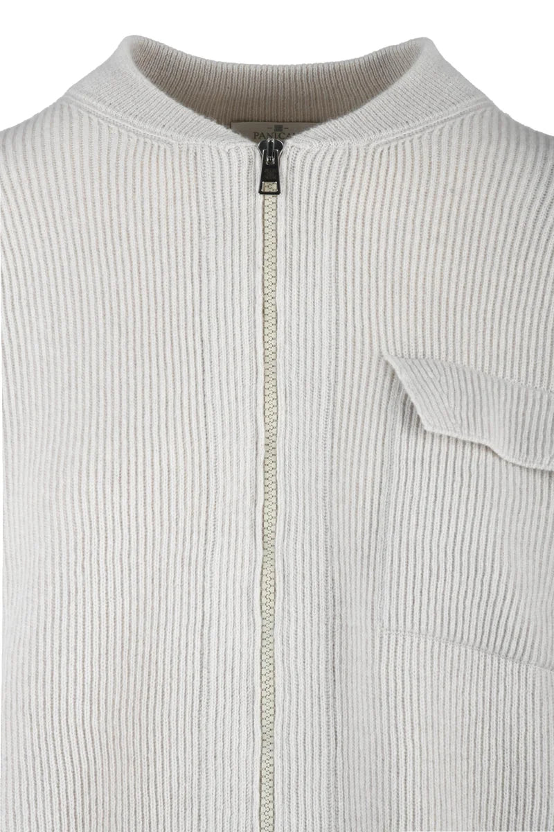 Wool Silk Cashmere Zip Cardigan - Beige