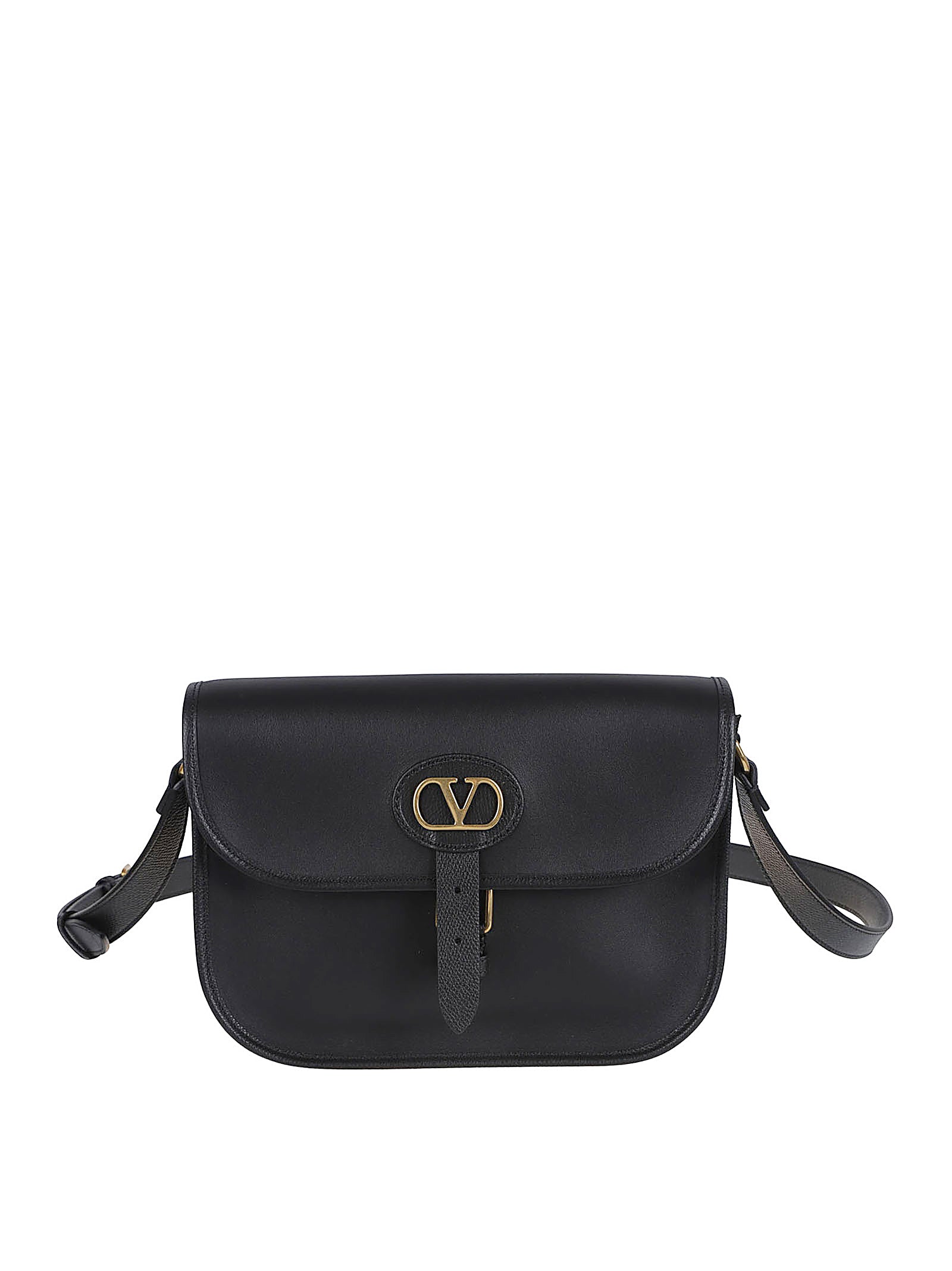 Smooth Black Leather Crossbody Bag with Gold Hardware and Vlogo Signature