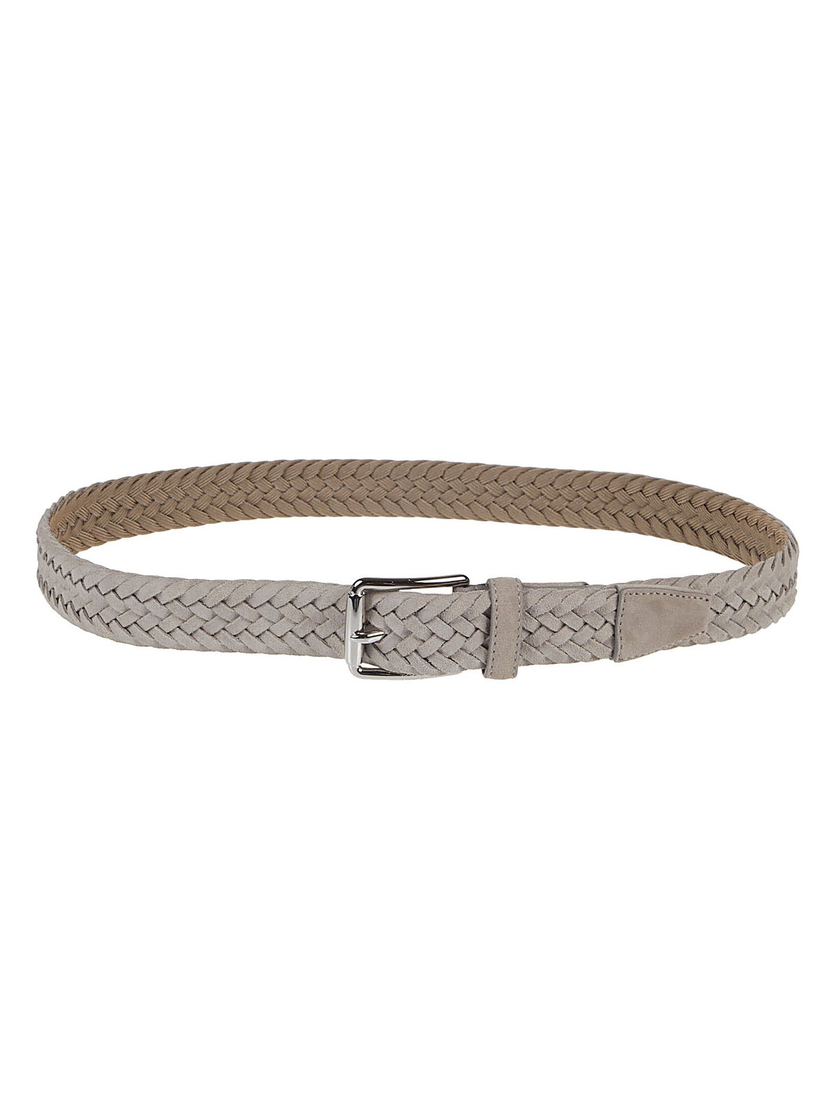 Braided Leather Belt with Rectangular Silver Buckle