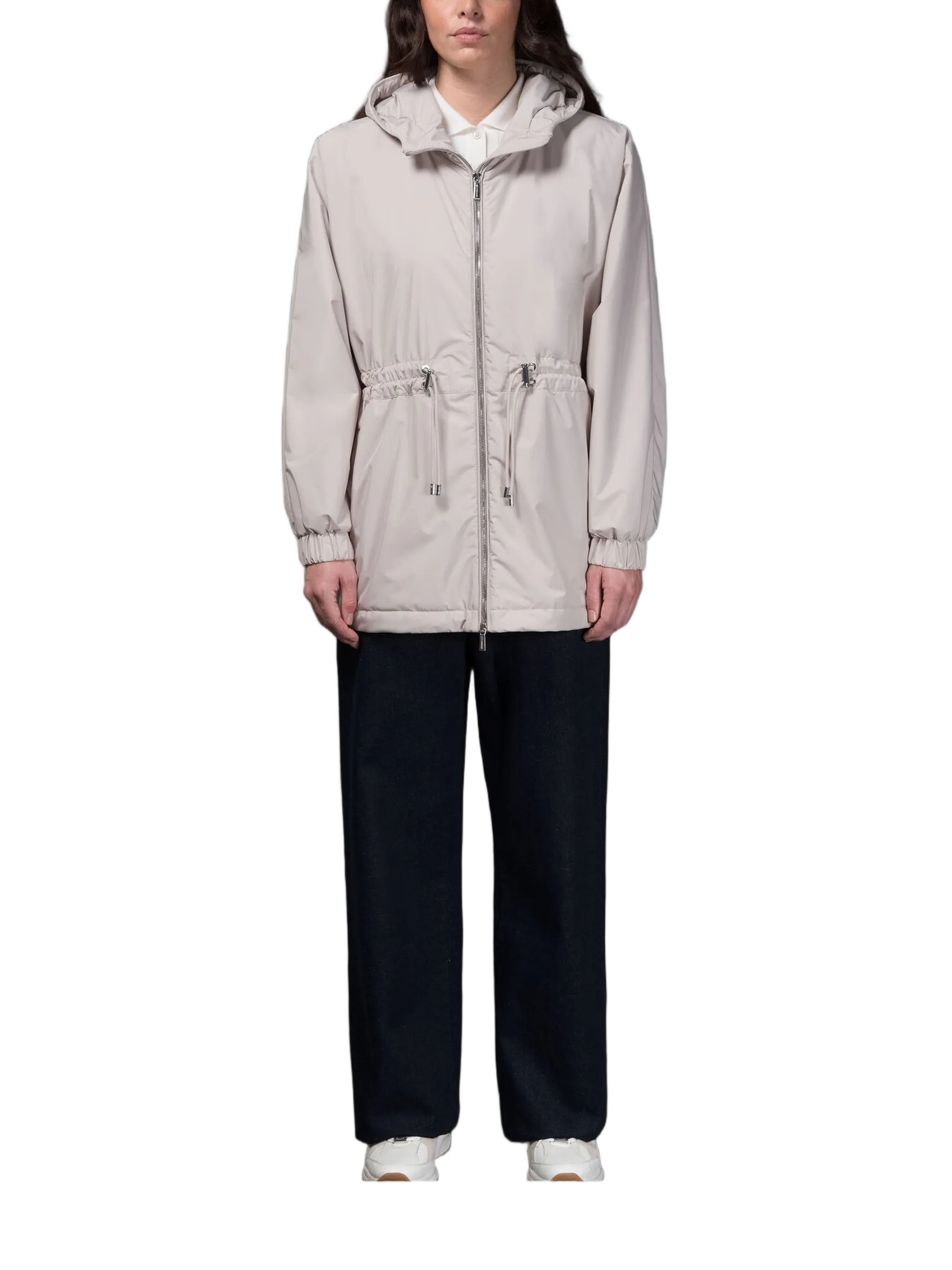 Neutral Hooded Lightweight Jacket With Adjustable Drawstrings