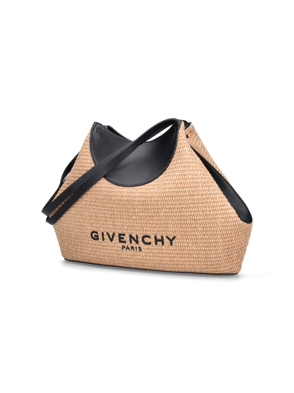 Trapezoidal Tote Bag with Woven Beige Fabric