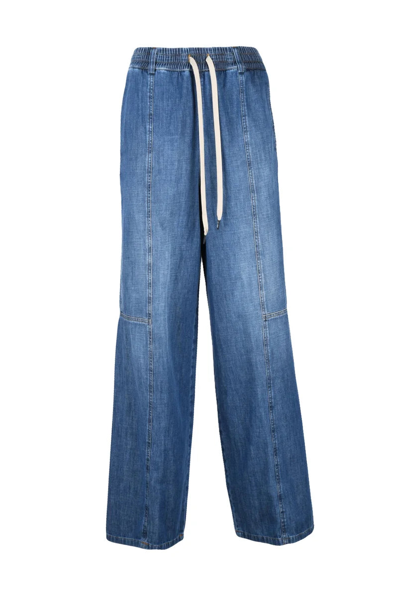 Cotton Wide Leg Jeans - Blue