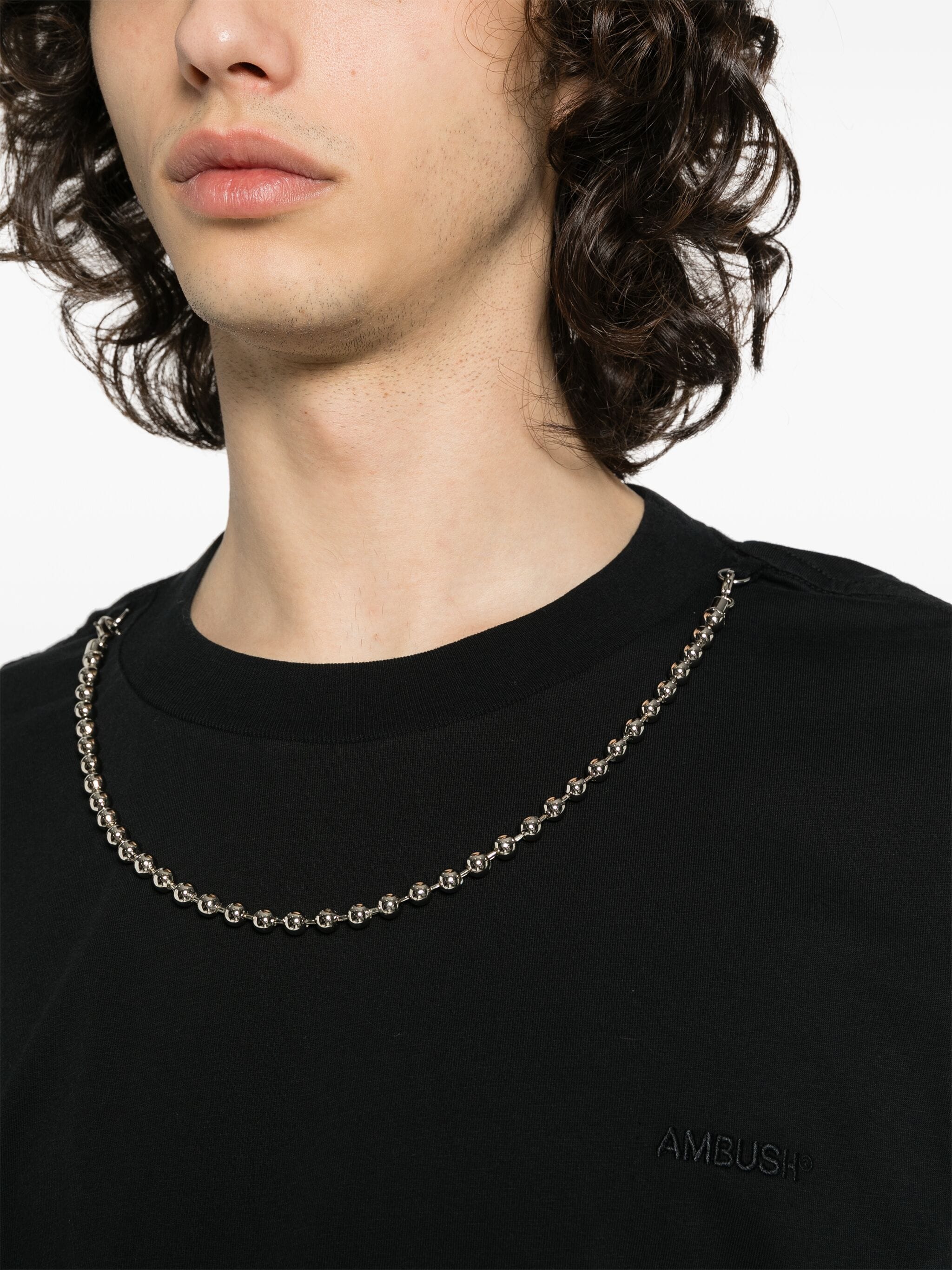 Black Ballchain Detail Organic Cotton T-Shirt