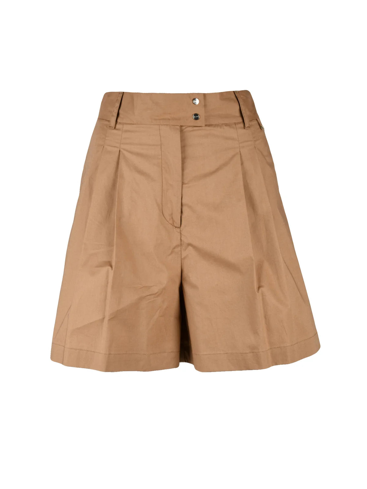 Beige Cotton Elastane High Waist Bermuda Shorts
