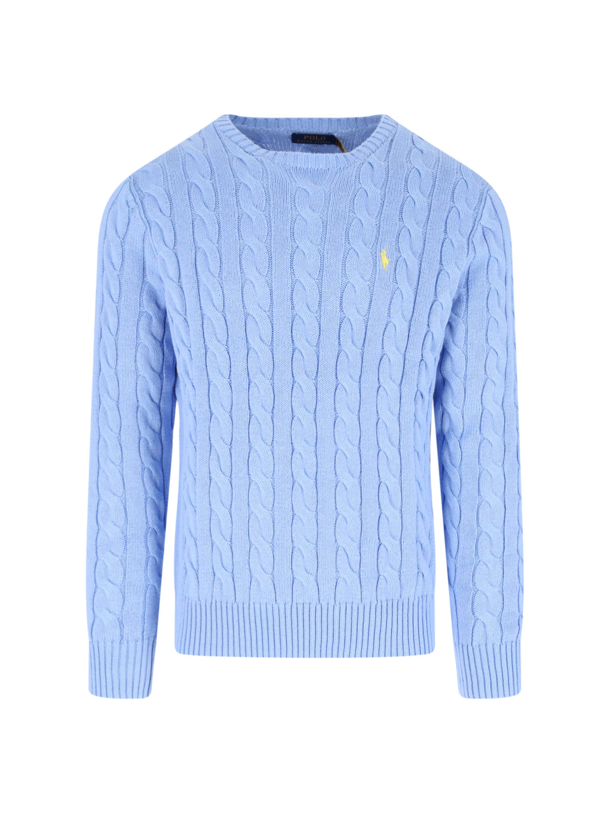 Blue Cable-Knit Crewneck Cotton Sweater