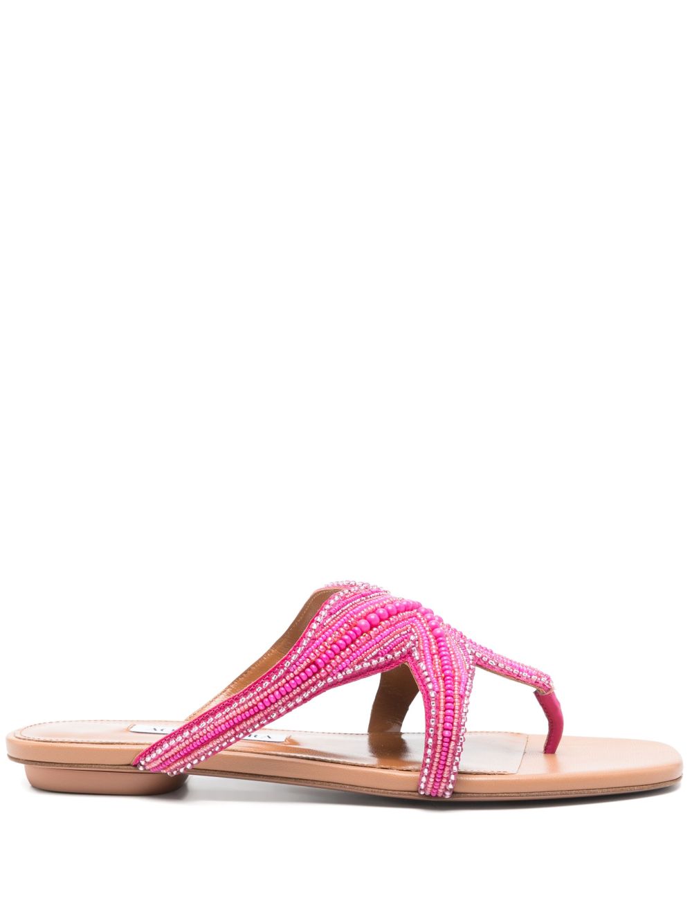 Bead-Embellished Fuchsia Pink Flat Sandals