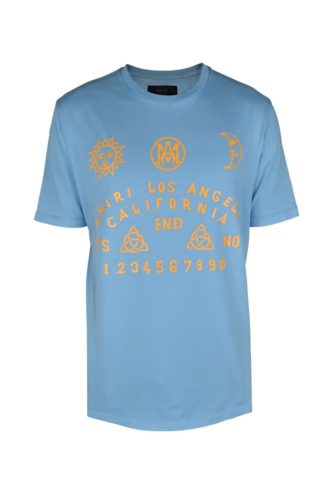 Light Blue Cotton T-Shirt With Graphic Prints