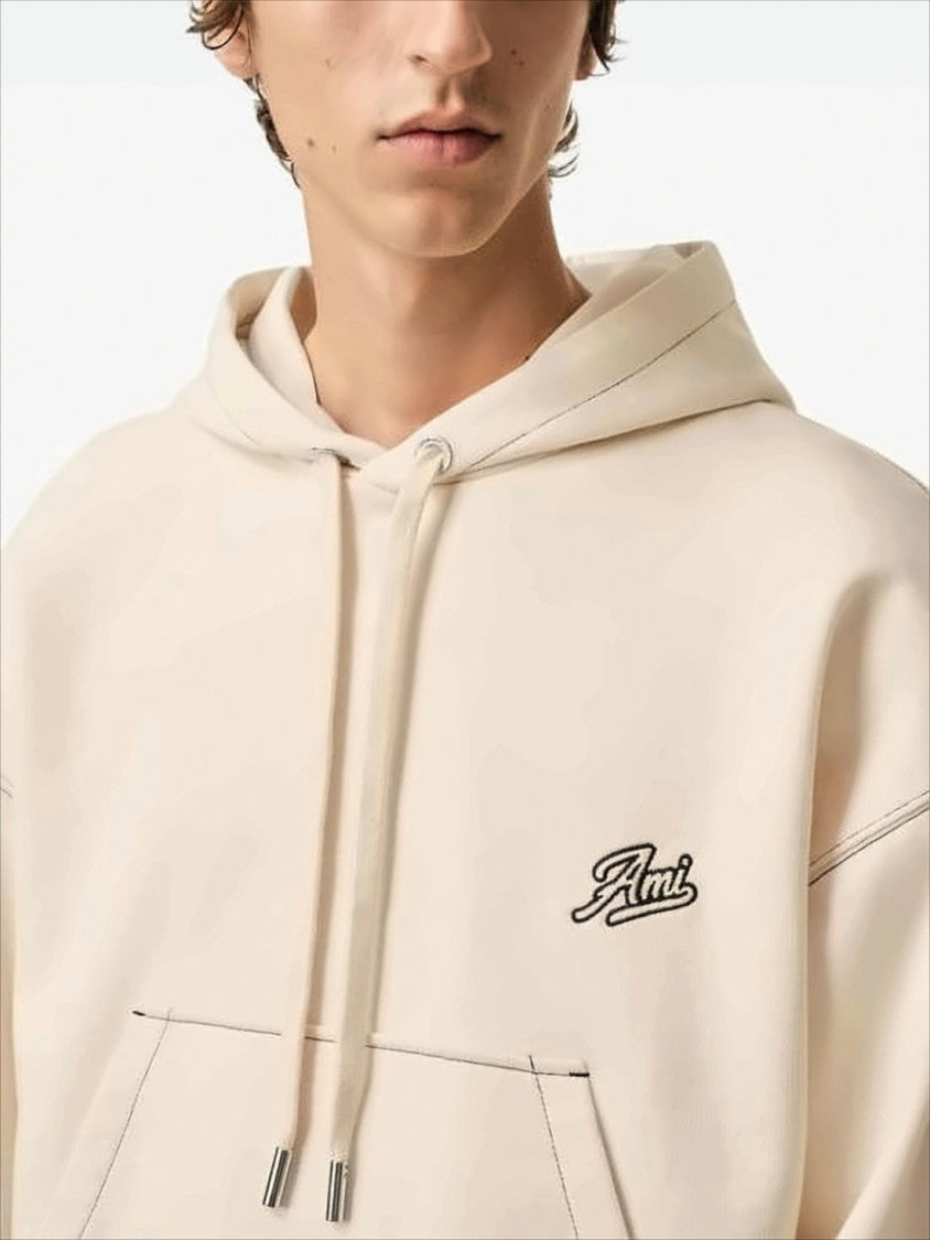 Cropped Hoodie with Drawstring and Embroidered Logo Detail