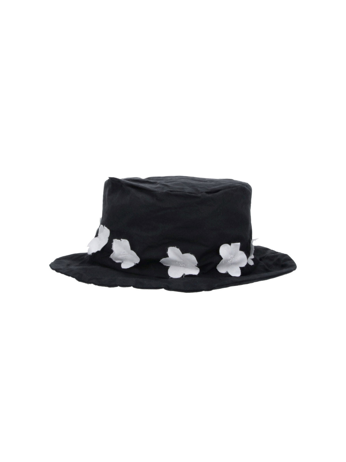 Black Round Crown White Floral Hat