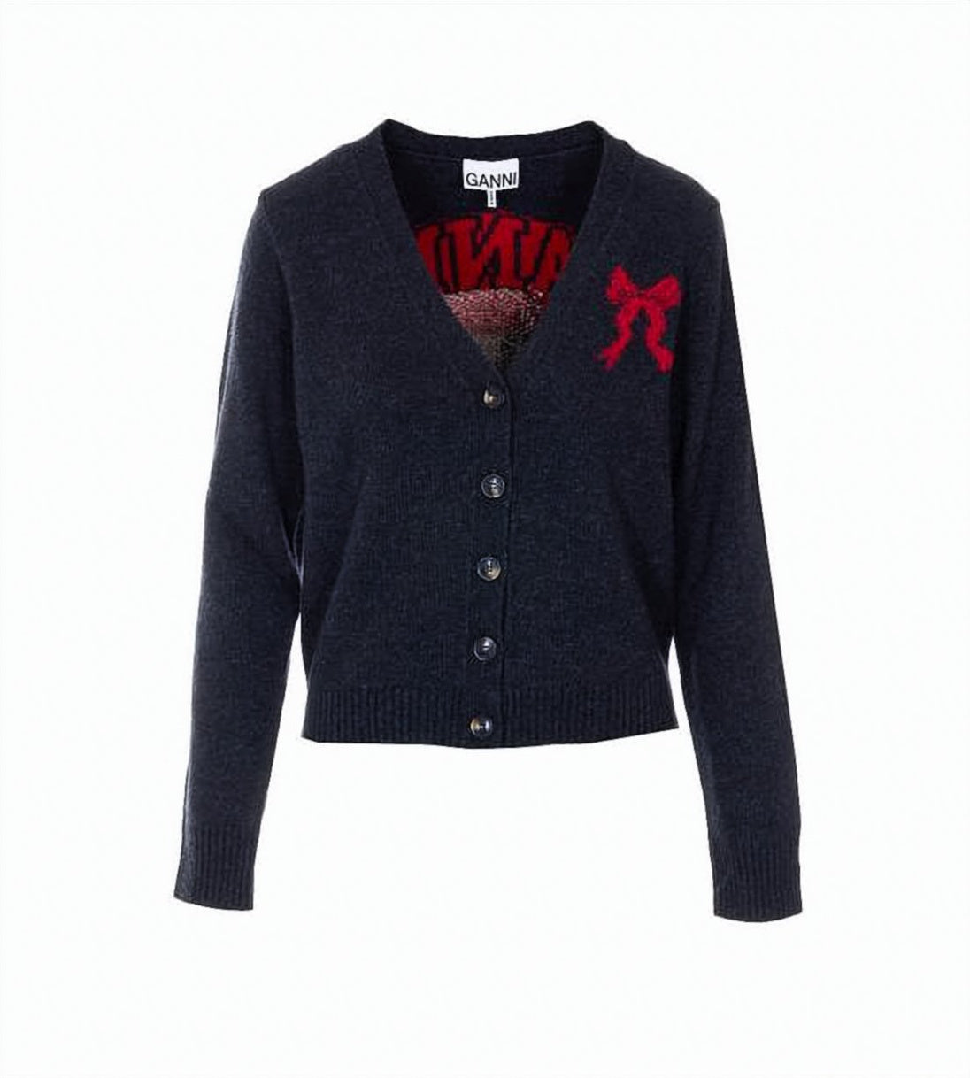 Deep V-Neck Cardigan with Playful Embroidered Rabbit