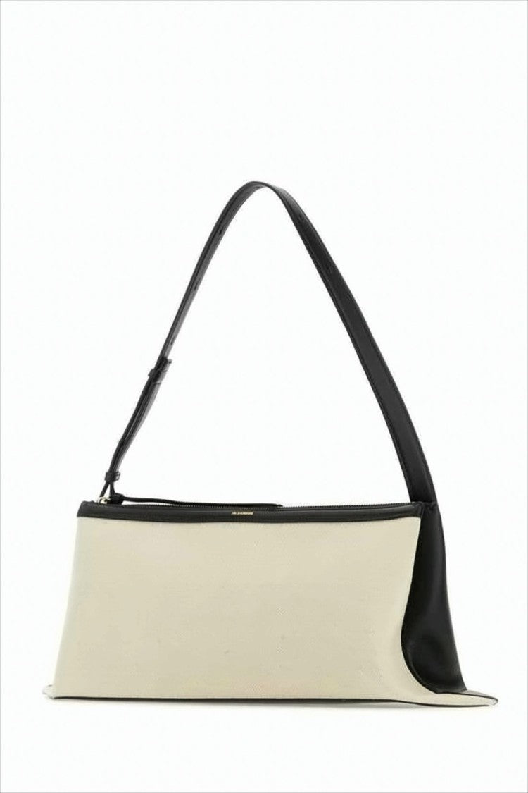 Rectangular Beige Fabric Shoulder Bag