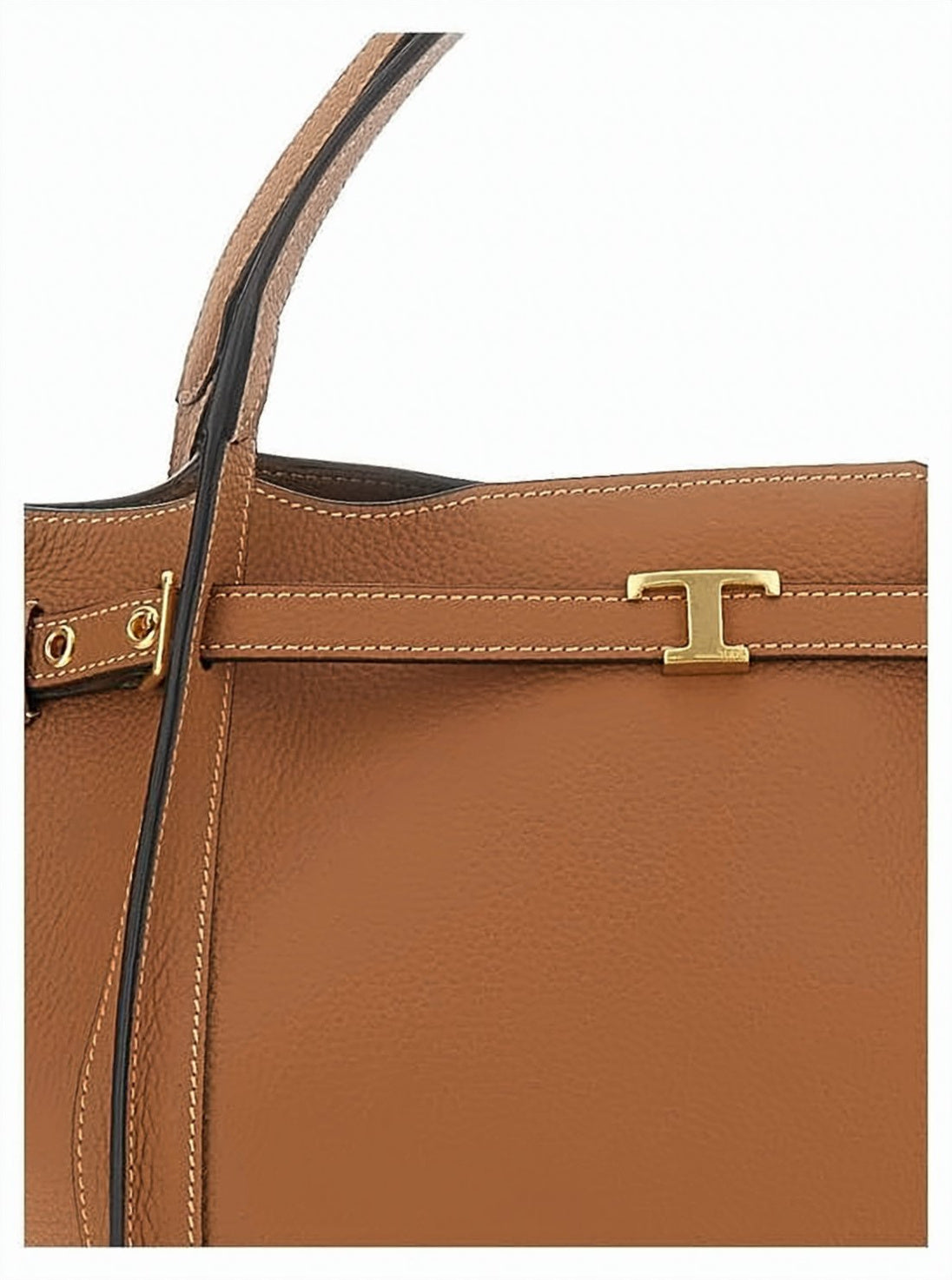Trapezoidal Calf Leather Tote Bag with Gold-tone Hardware