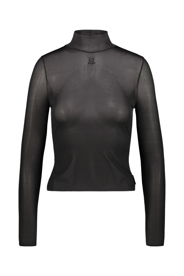 Fitted Long-Sleeve Top with High Neckline