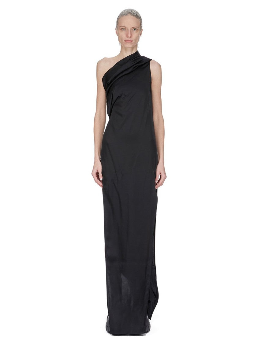 Floor-Length Asymmetrical Black Charmeuse Dress