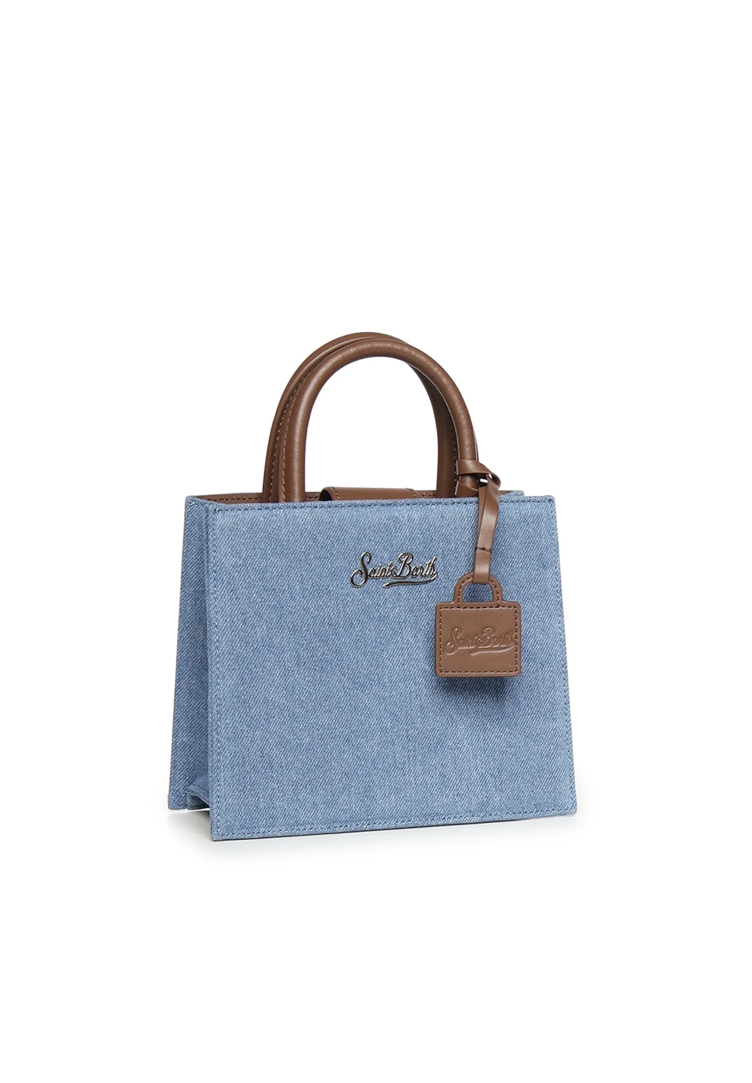 Structured Rectangular Handbag in Denim-Like Texture