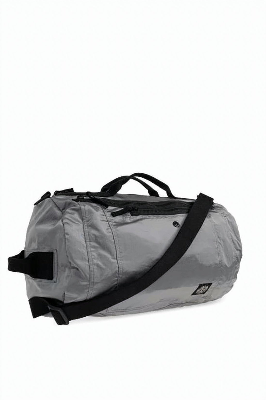 Grey Cylindrical Coated Nylon Duffle Bag