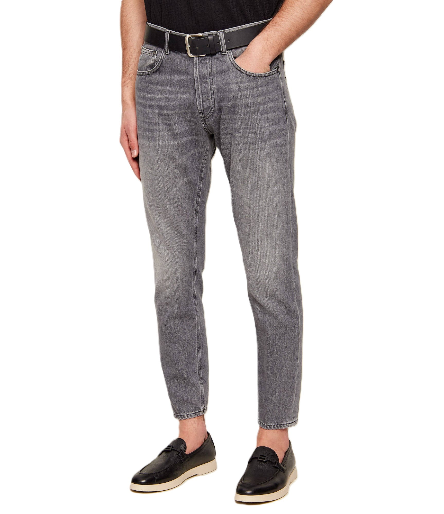 Washed Grey Tapered Jeans with Classic Pocket Styling