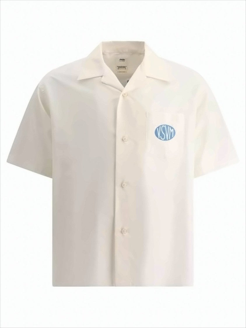 Short-Sleeved Silk Shirt With Classic Collar And Graphic Design