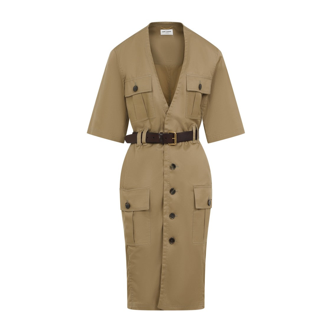 Beige Cotton Belted Dress