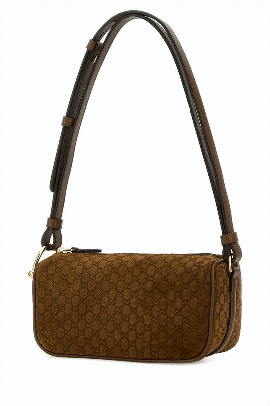 Rectangular Suede Tote Bag with Embossed Pattern and Gold-tone Accents