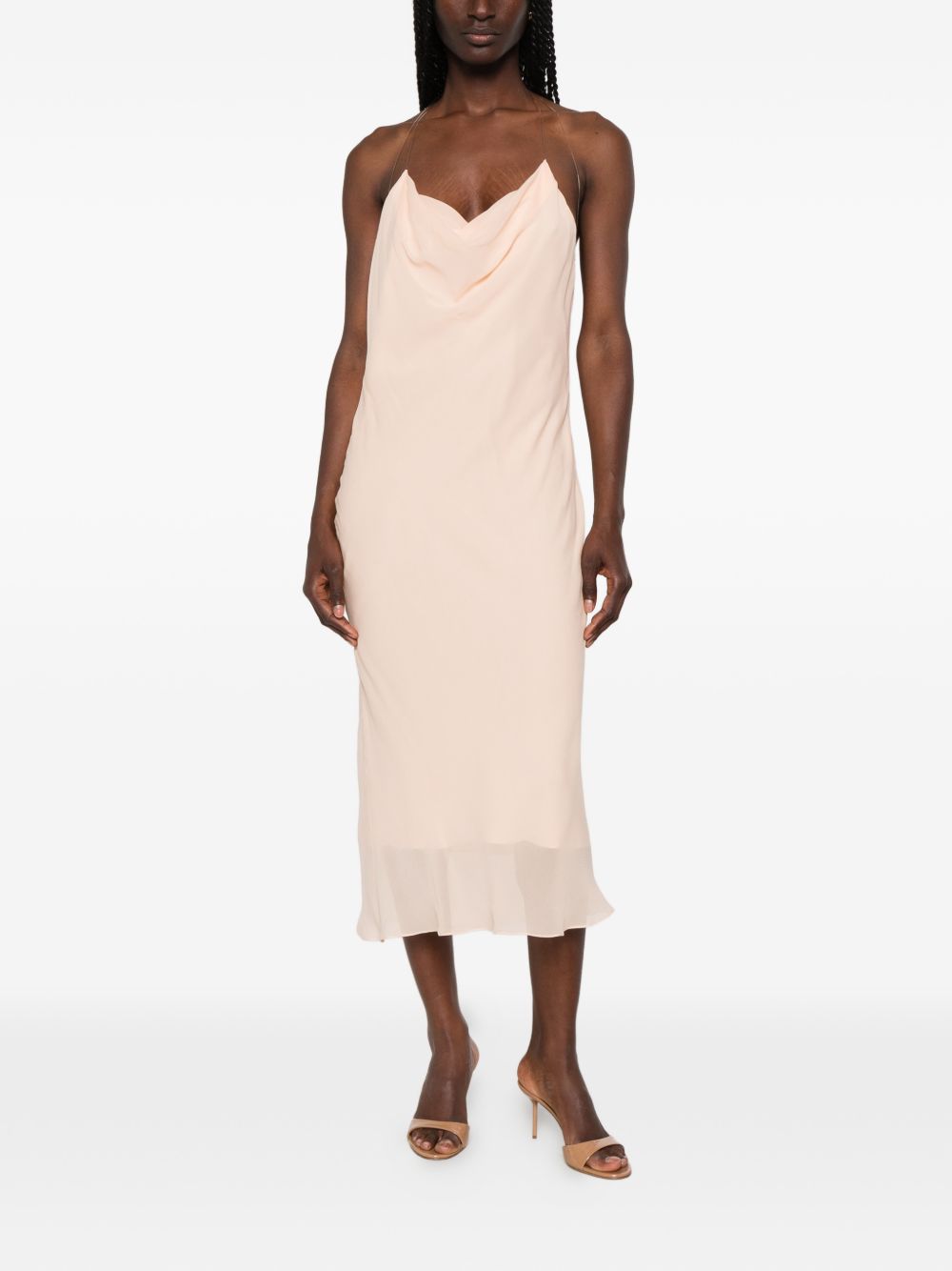 Pink Backless Cowl Neck Layered Dress