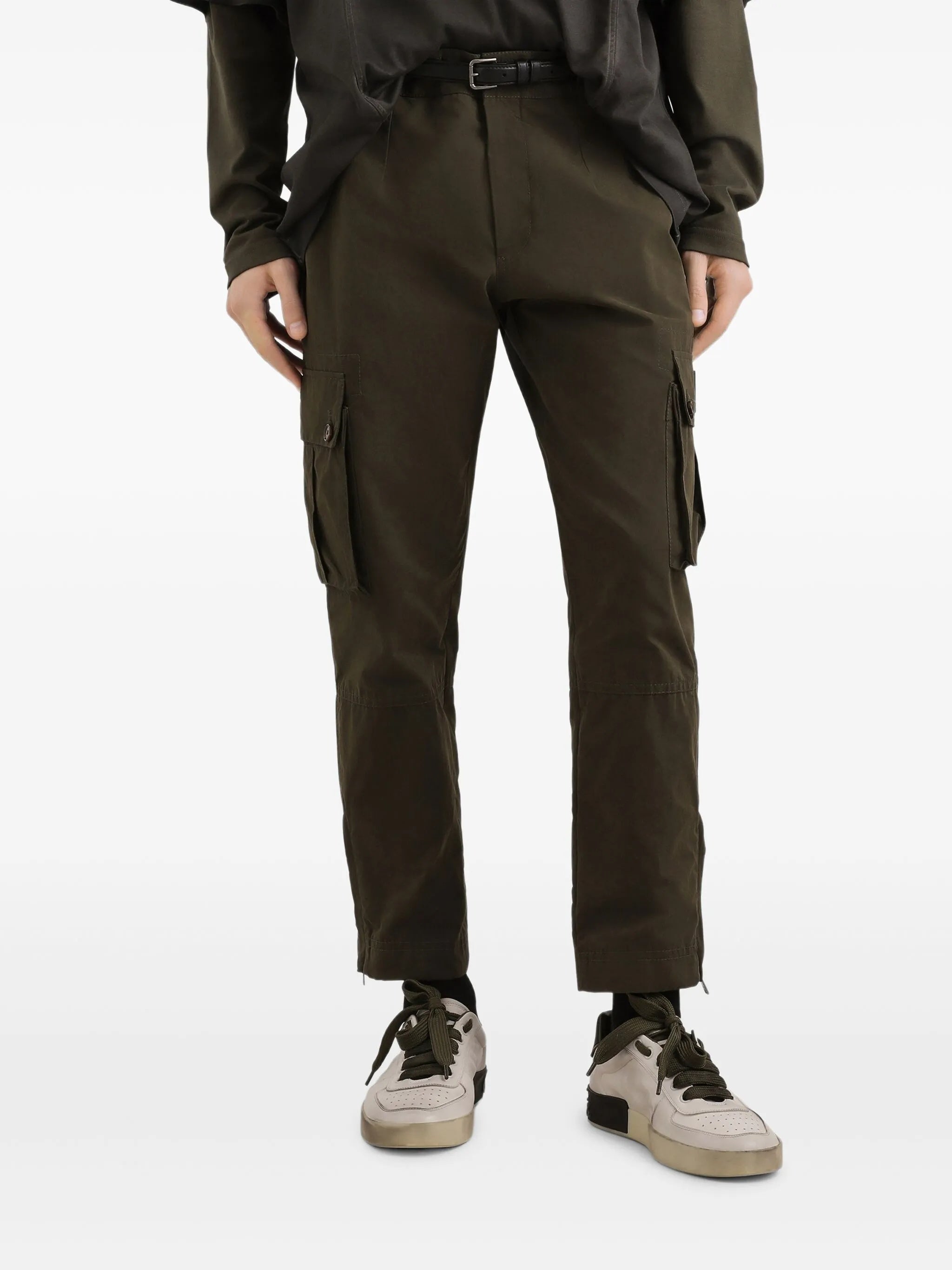 Black Cropped Cargo Flap Pocket Pants