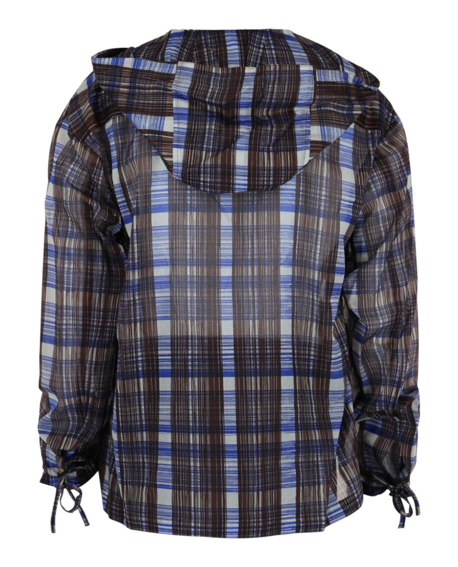 Plaid Print Hooded Shirt With Front Tie And Slit Sides