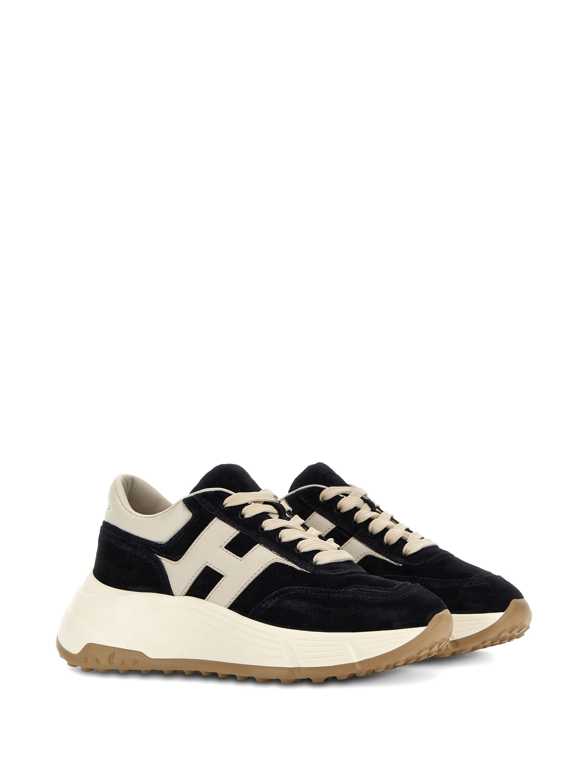 Black Chunky Sole Suede Leather Sneakers