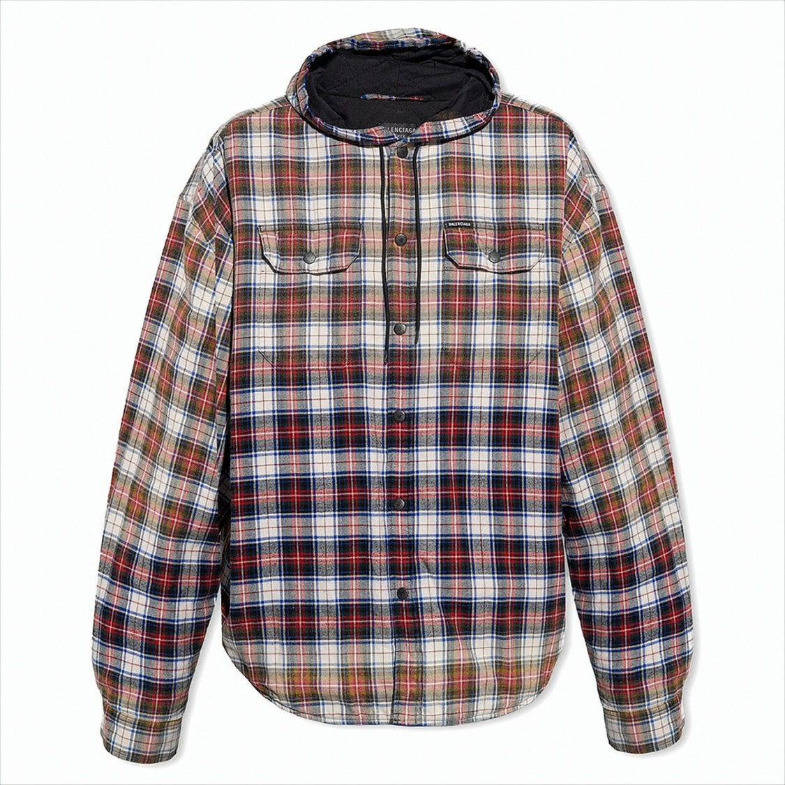 Bleached Plaid Hooded Long Sleeve Shirt