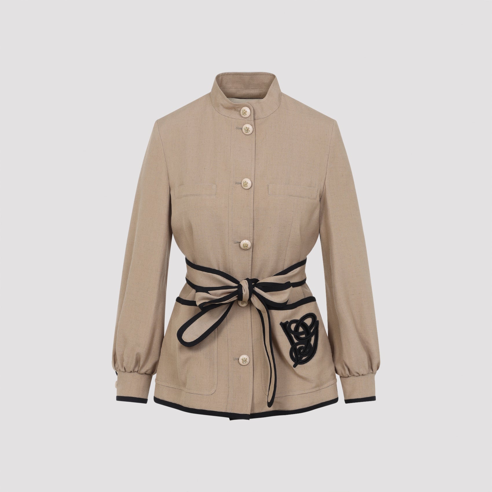 Structured Beige Jacket With Stand Collar