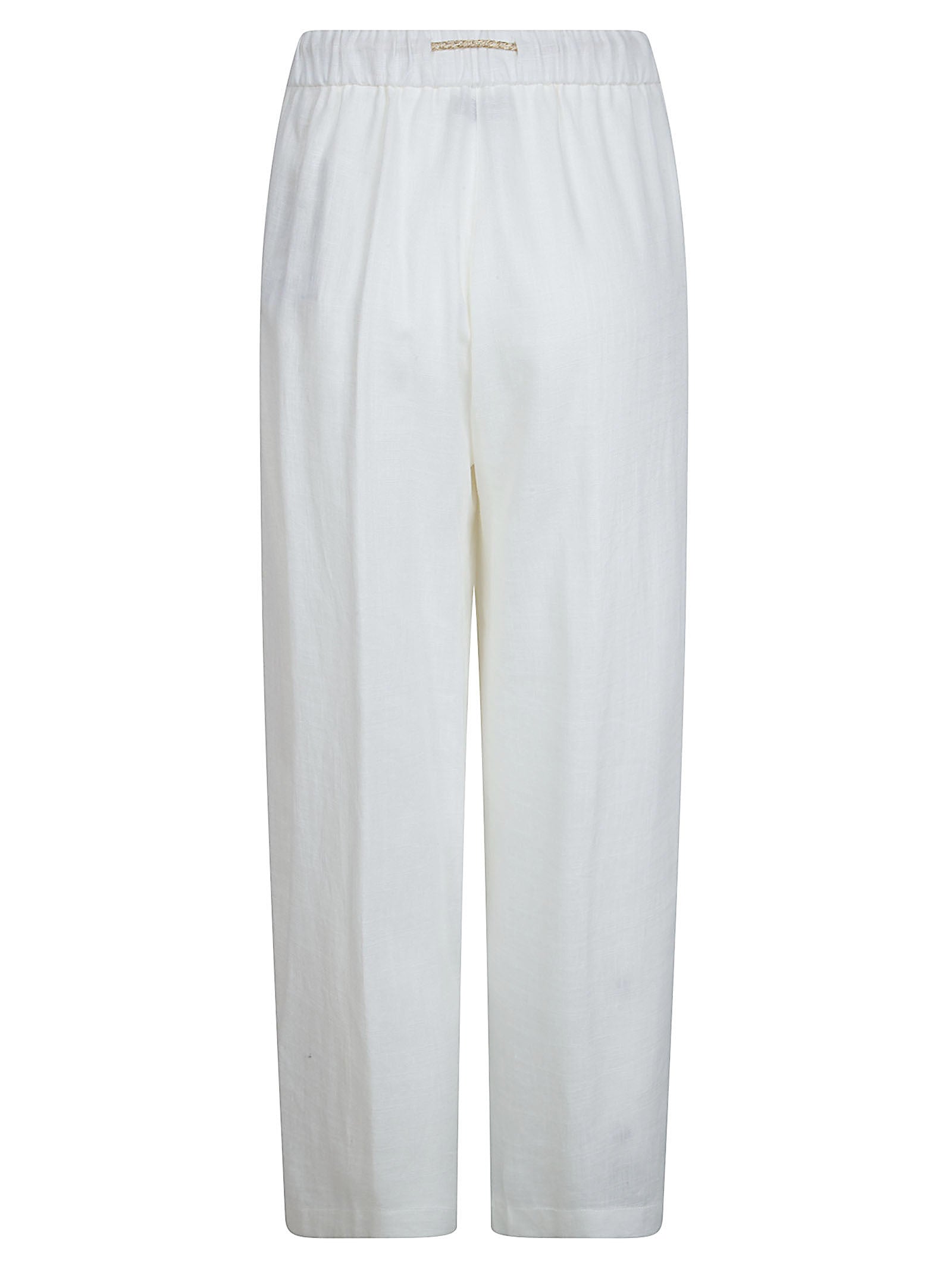 Relaxed Fit White Trousers with Elastic Waistband and Metallic Accents