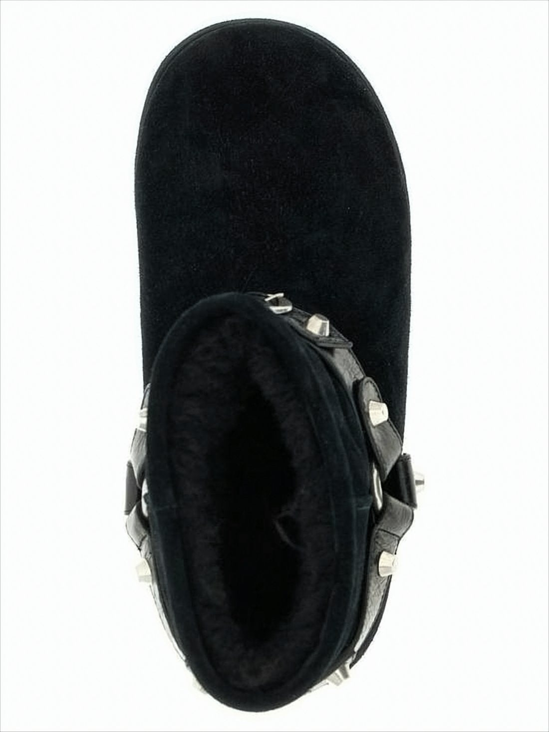 Plush Black Ankle Boots with Decorative Harness