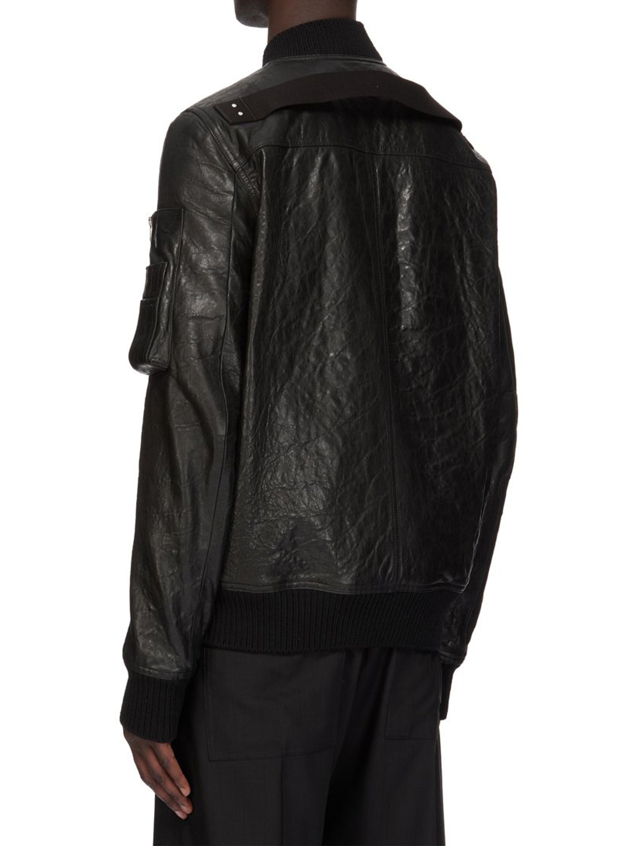 Black Bomber In Pelle Leather Jacket