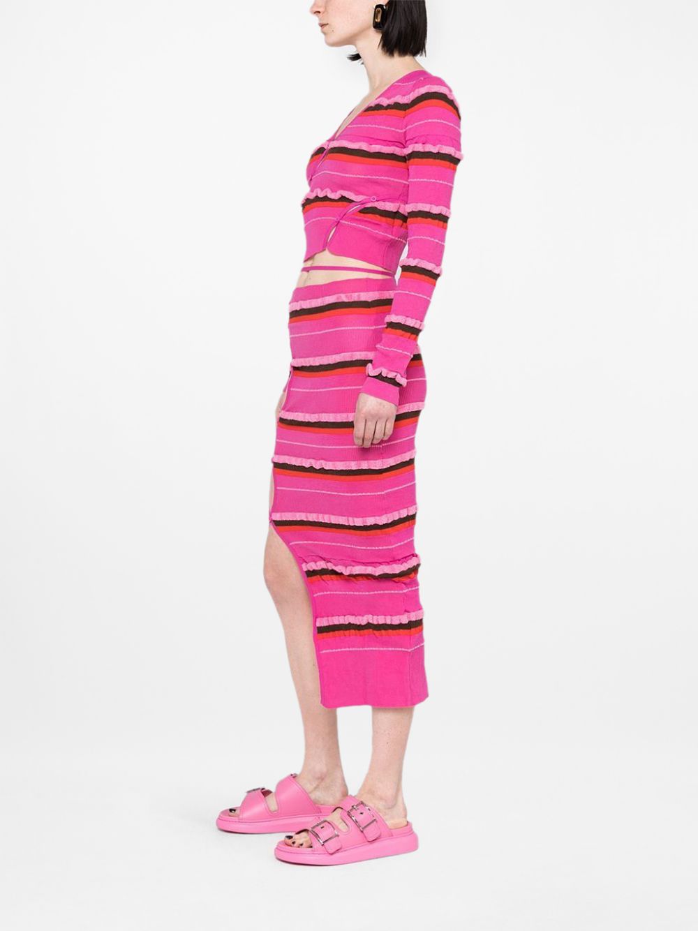 Asymmetrical Pink Knitted Midi Skirt