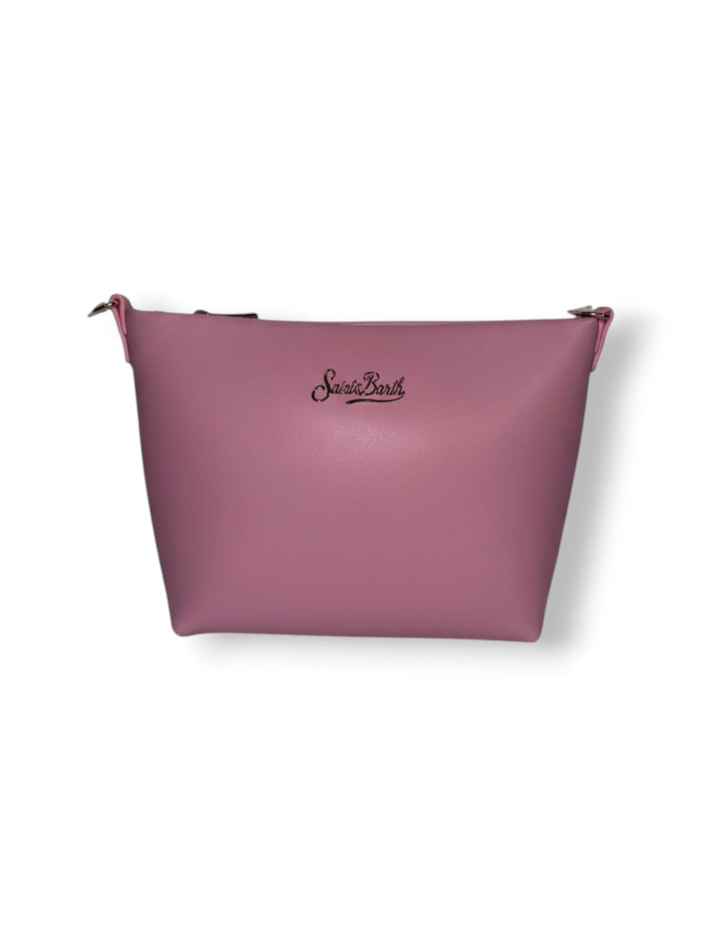 Trapezoidal Pink Clutch Bag With Zip Closure And Subtle Logo