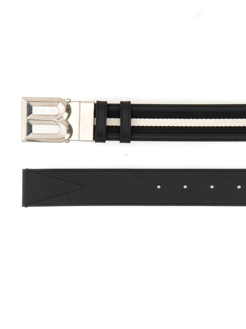 Black Leather Belt with Parallel White Stripes