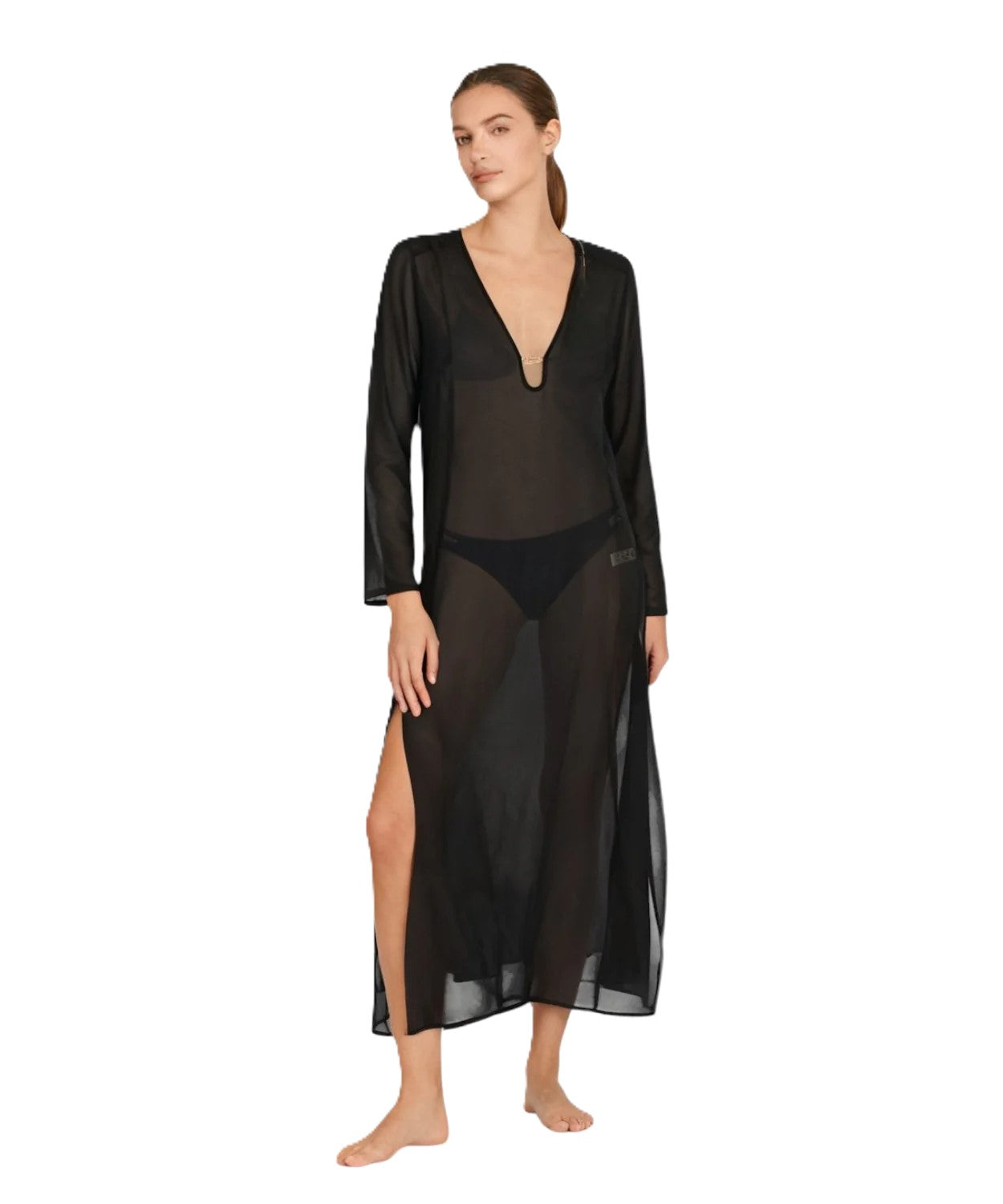 Sheer Black Maxi Dress with Deep V-Neckline