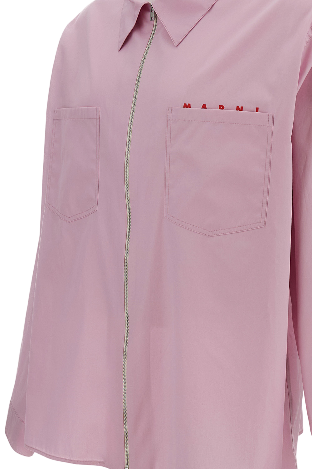Boxy Fit Cotton Poplin Shirt With Double-Slider Zip Closure