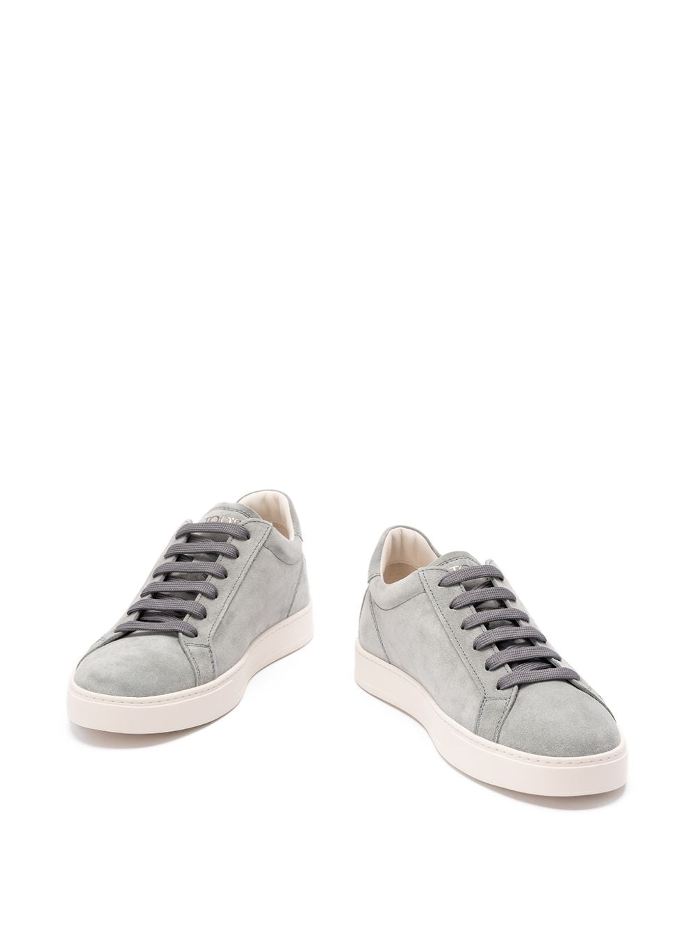 Grey Suede Low-Top Sneakers With Off-White Sole