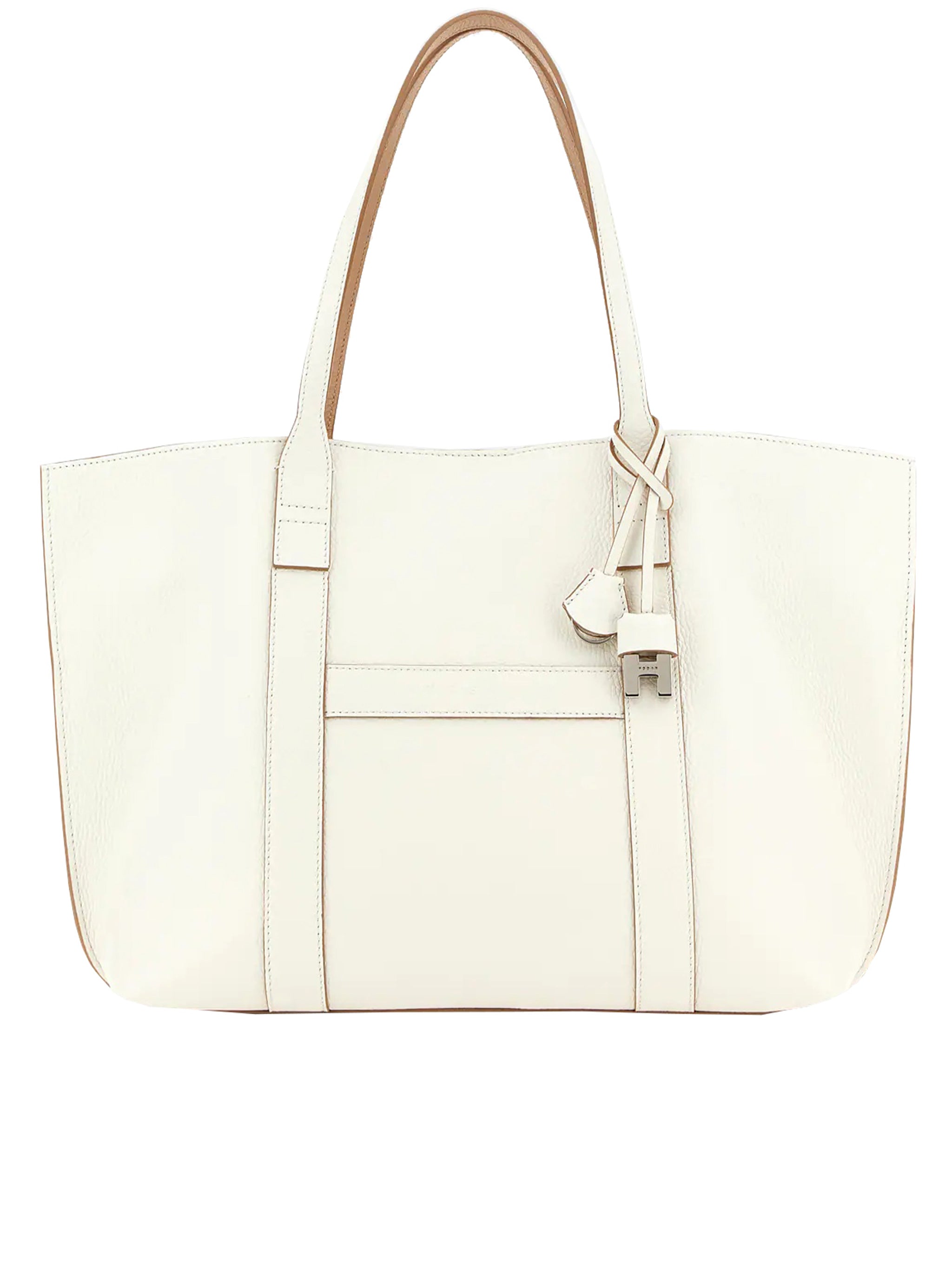 White Spacious Structured Metallic Lock Tote