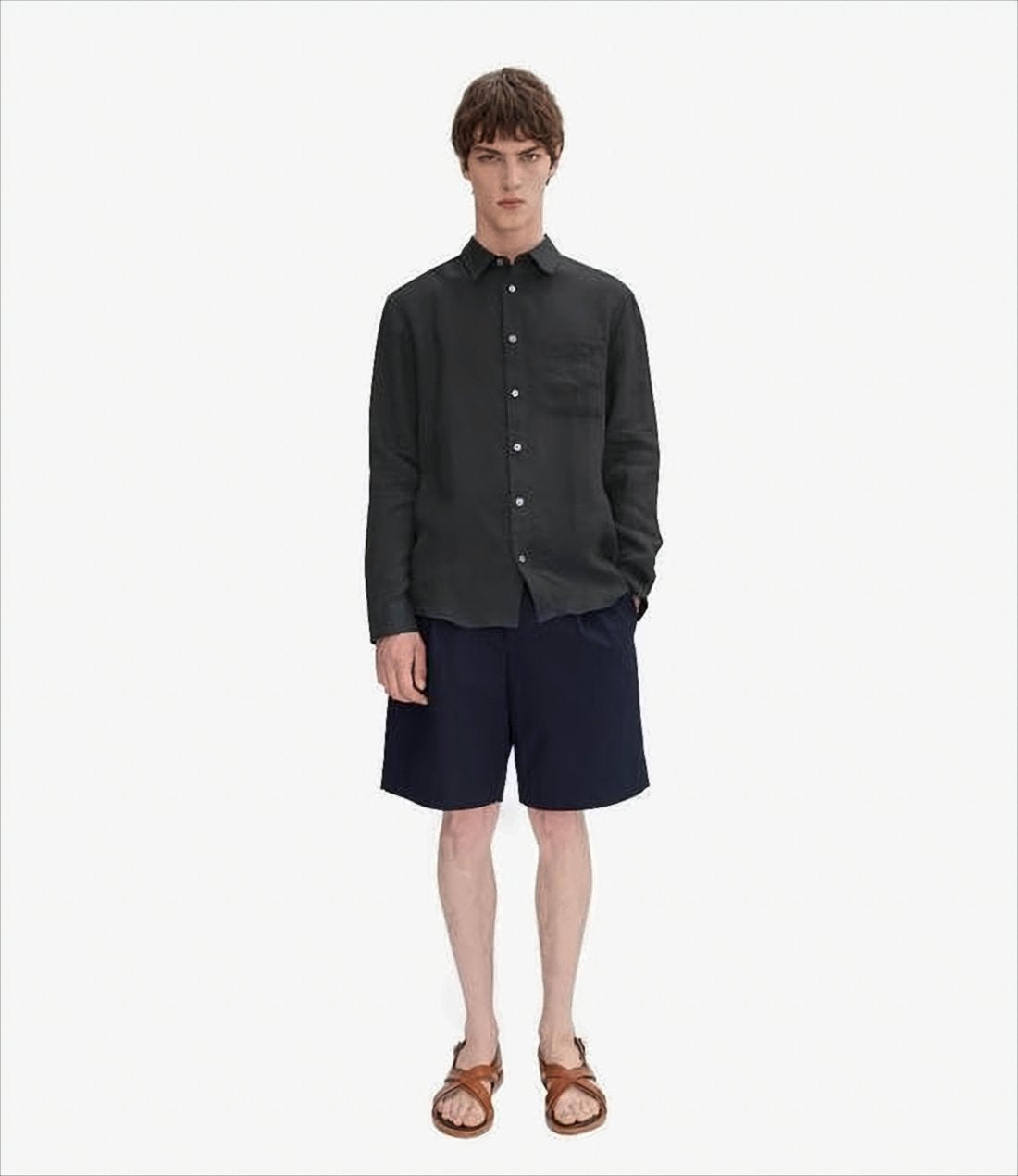 Classic Long-Sleeve Black Linen Shirt