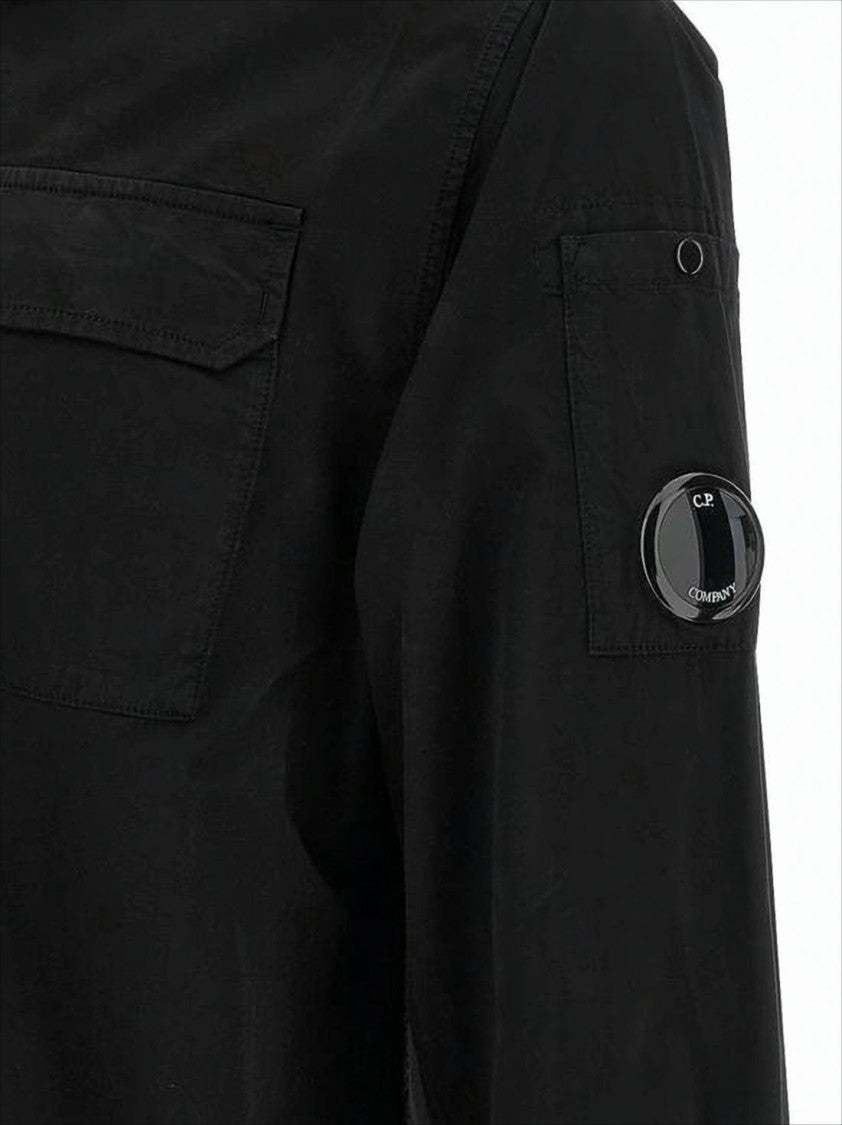 Minimalist Black Cotton Jacket with Unique Lens Detail