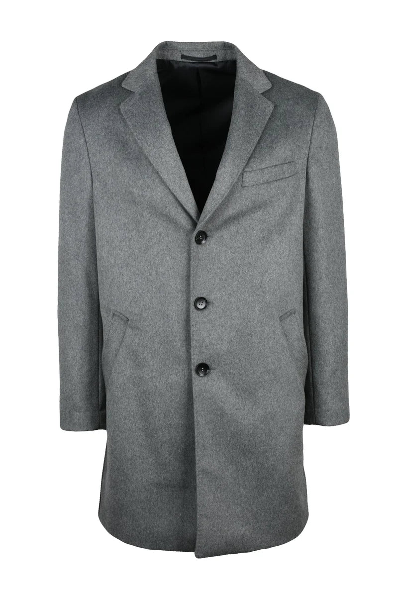 Mid-Length Grey Coat with Structured Collar
