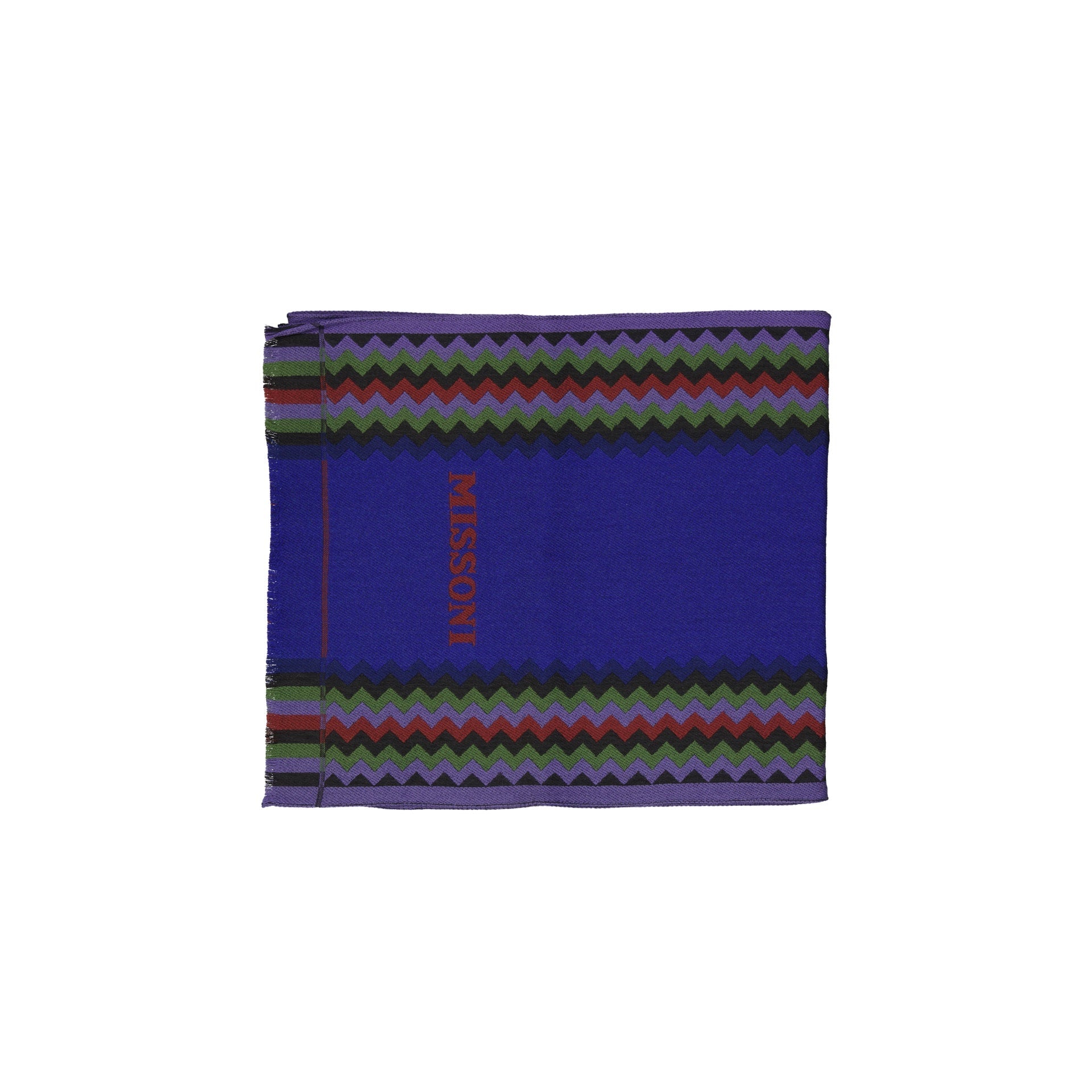 Fringe-Finished Wool Scarf With Zigzag Patterns