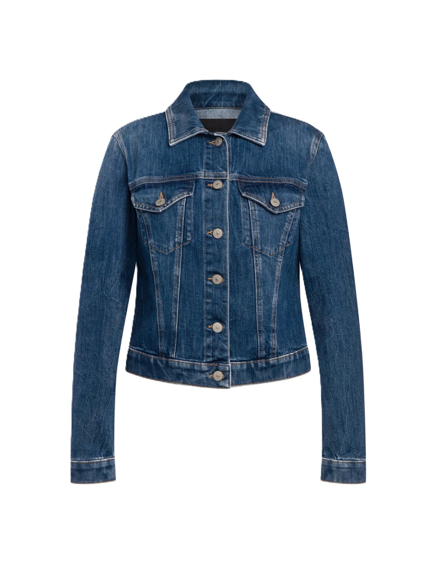 Fitted Medium Blue Denim Jacket with Button-Down Front