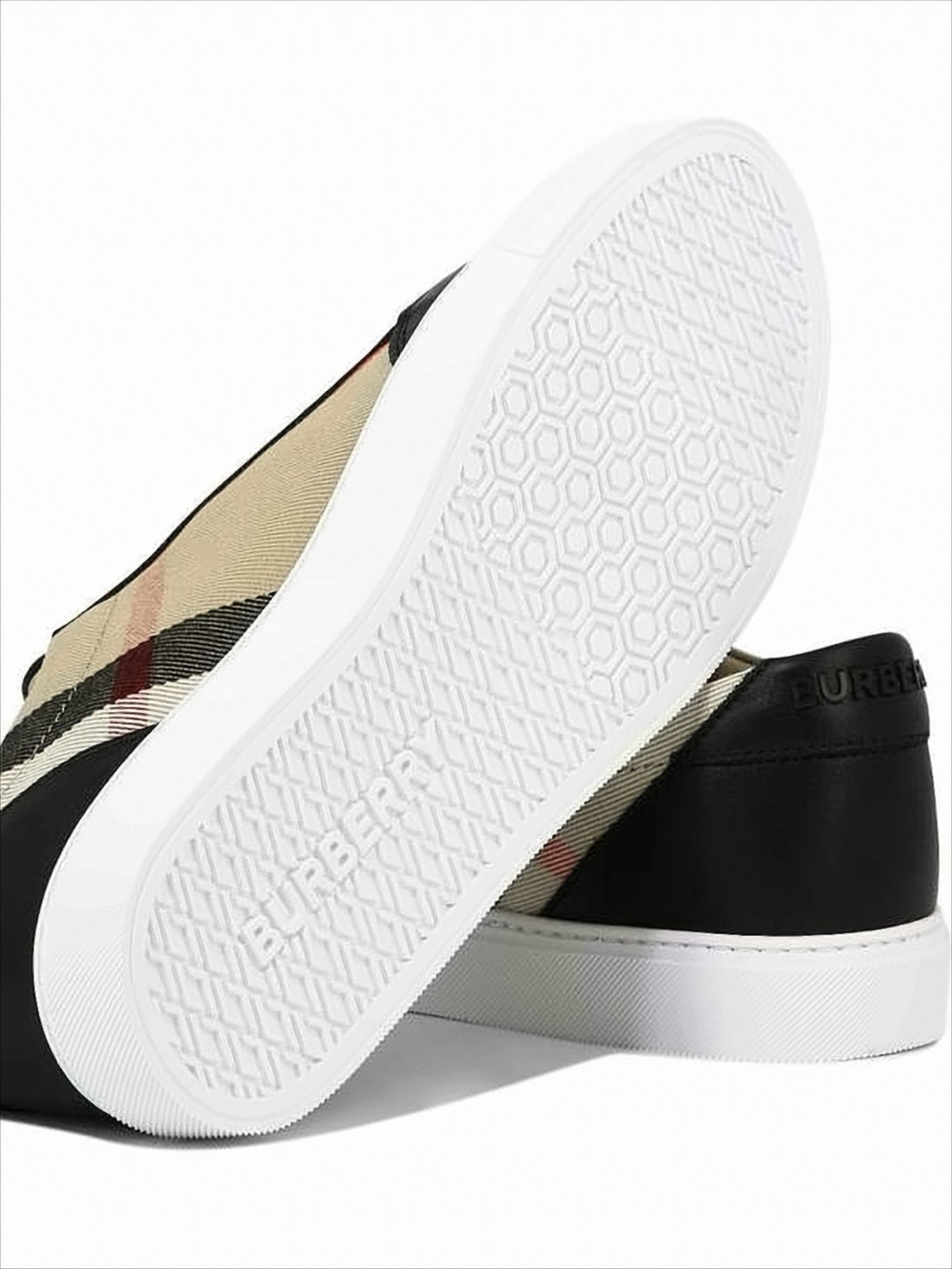 Burberry Check Panel Low-Top Sneakers with Smooth